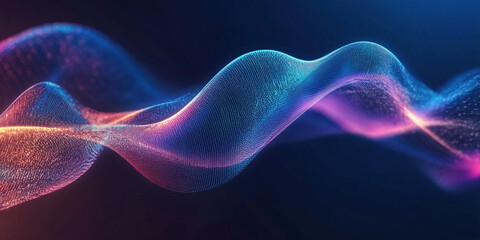 Fototapeta premium Futuristic AI-powered work concept visualizes dynamic flow of data and communication through vibrant, colorful waves in a digital landscape