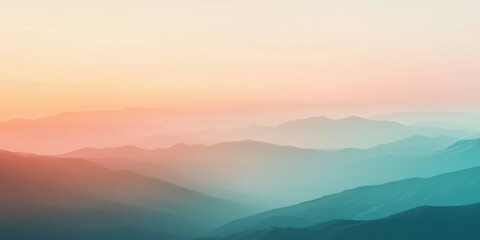 Soft pastel hues create an abstract background with gentle mountain silhouettes at dawn over a serene landscape that evokes a sense of tranquility and calmness in nature