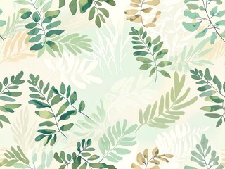 Elegant Green and Beige Botanical Watercolor Seamless Pattern