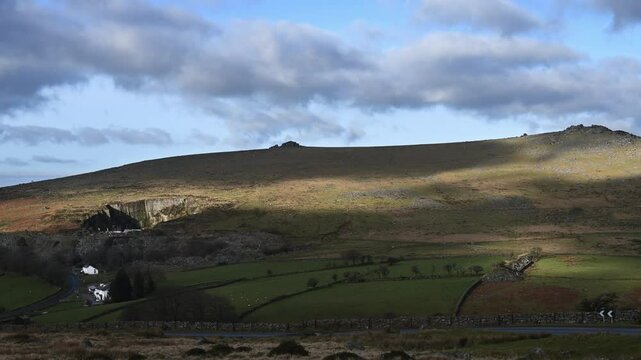 Dappled light in winter hovering over Dartmoor 