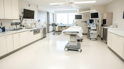Modern hospital operating room, medical equipment, clean, bright, surgery preparation