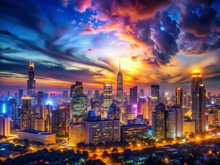 Obraz premium Night Cityscape Facebook Cover: Dark Urban Skyline Header Banner