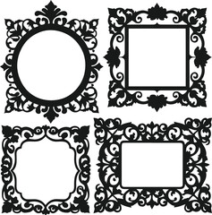 Vector set of decorative ornamental frame silhouette for picture or photo on white background.