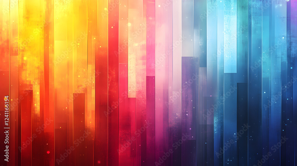 Poster a vibrant abstract image featuring colorful vertical bars in shades of orange, red, and blue, creati