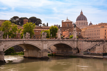 River and bridge in Rome city, Italy