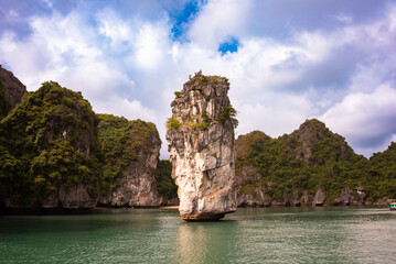 Beautiful landscape of Ha Long bay in Vietnam with islands and boats