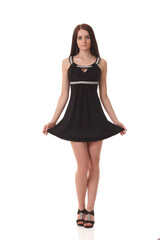 Young woman in black little dress
