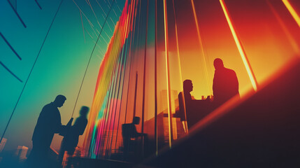 Fototapeta premium abstract professional business team people connection of line from nail node to node on Smart digital cityscap and skyline background , Innovation networking concept