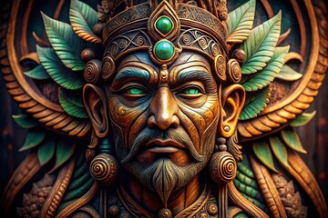 Fototapeta premium Mystical Wooden Totem Idol: Pagan Ritualistic Carving Stock Photo