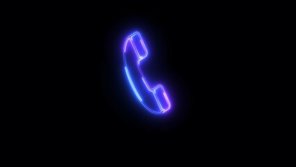 Neon incoming call animated Icon. Call Answer. Blue Phone Dial Symbol. Phone ring sign on black background. Handset icon animation. Neon communication icon.