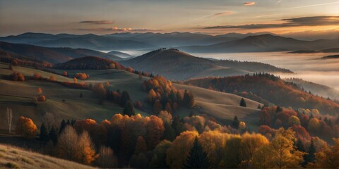 Autumn sunrise in the Carpathian Mountains