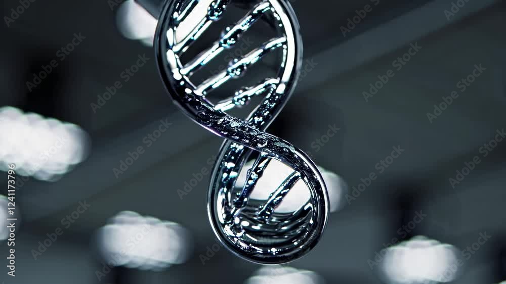 Poster exploring the structure of dna with a gleaming double helix model in a modern laboratory