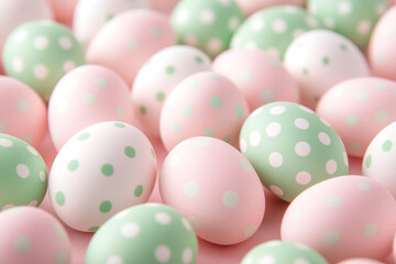 Obraz premium Soft pastel polka dot Easter eggs with pink and green colors decorative festive spring concept