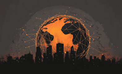 An image of a virtual earth made of points and lines