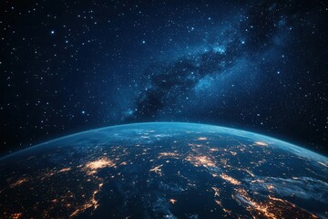 luminous earth glows against a starry, dark blue space, highlighting global issues with intricate details and realistic lighting, evoking urgency and reflection