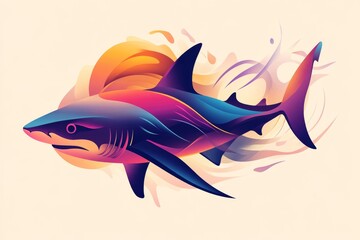 Obraz premium Abstract shark design with flowing curves and vibrant gradient tones symbolizing power, strength, and fluid motion