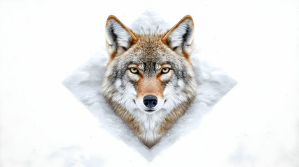 Fototapeta premium Wolf's head peeking from snow, winter scene, wildlife portrait, nature background, ideal for calendars