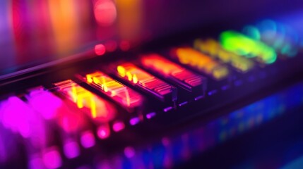 A medium closeup image of synthesized proteins displayed on an electrophoresis gel with distinct bands illuminated under UV light. The gel showcases the successful separation of protein