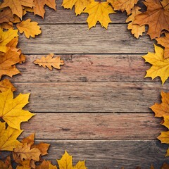 Obraz premium Wooden background with autumn leaves