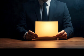 Business executive accepting a secret bribe in a dark office, corporate corruption and illegal activity theme