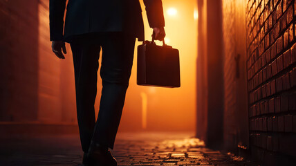 Businessman in a dark alley exchanging a briefcase of money, symbolizing corruption and illegal corporate deals