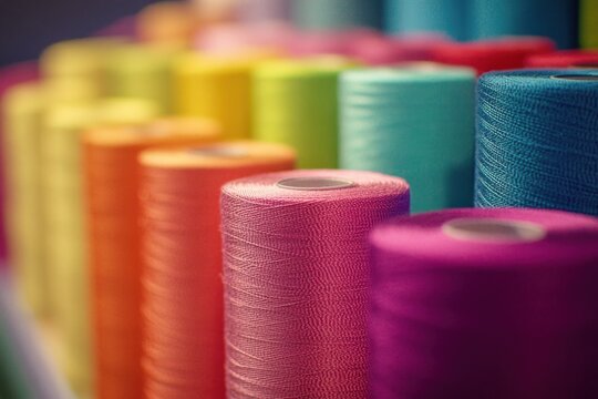 Rainbow Threads: A vibrant collection of colorful spools of thread, showcasing a spectrum of hues and textures.