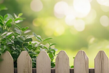 Fototapeta premium Serenity in Nature with Wooden Fence and Lush Green Background