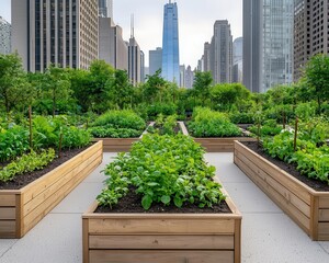 Urban garden thriving among skyscrapers, biodiversity and human coexistence