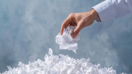 Employee caught shredding important documents to cover up illegal corporate activity, corruption and fraud theme