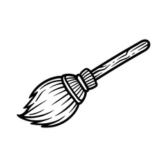 fun witch broom mascot isolated drawing line style sketch classic vintage design illustration