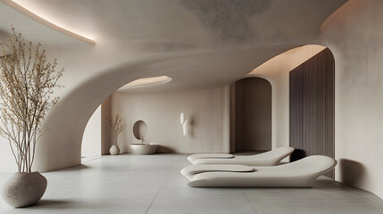 A sky gray design with smooth curves and soft tones, creating a minimalist yet sophisticated atmosphere.