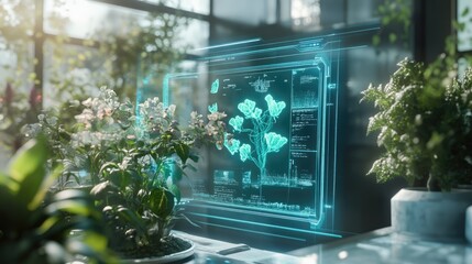 Futuristic Digital Interface in Botanical Research Environment