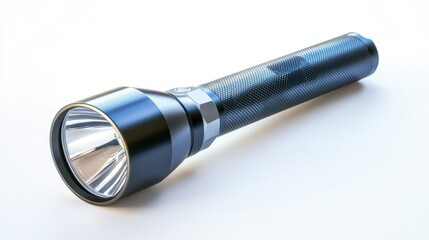 Black LED flashlight on a white background for outdoor adventures