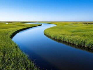 Fototapeta premium Salt marshes with dynamic wildlife interactions and coastal protection themes
