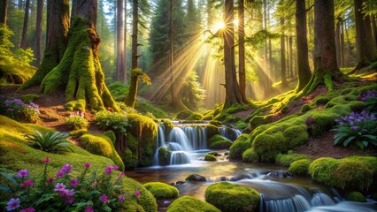 Panoramic Springtime Bloom in Pacific Northwest Forest