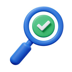 3D Icon of a Magnifying Glass with a Confirmation Checkmark