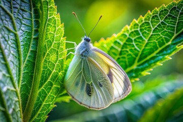 Panoramic View of a Cabbage White Butterfly Cocoon on a Leaf