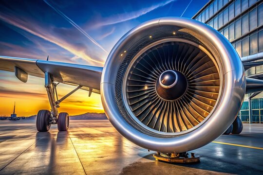 Powerful Jet Engine Close-Up: Airbus A320 IAE V2500 Engine Detail - Stock Photo