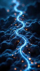 Obraz premium Vagus Nerve Stimulation - Magical Energy Pathway with Lightning Bolts and Bioluminescence.