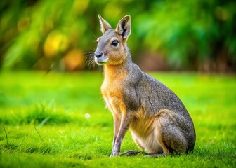 Fototapeta premium Patagonian Cavy Mara Relaxing on Grass, Observing Surroundings - Wildlife Stock Photo