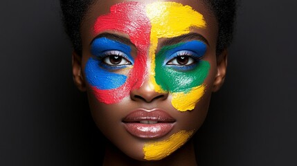 Bold Expressions: A striking close-up showcases a model's face adorned with vibrant, abstract splashes of color, creating a visual symphony of artistry and expression.