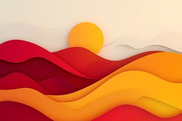 Abstract sunset with colorful wavy layers and sun