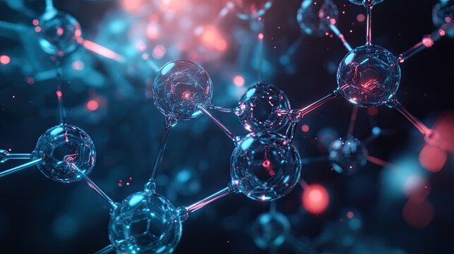 Abstract Molecular Structure with Glowing Atoms and Connections