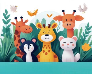 Diverse wildlife thriving around a clean river, water conservation concept