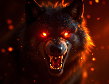 Fierce Glowing Eyes Wolf Digital Art Wallpaper