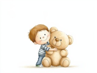 Tender embrace, a young boy finds comfort and solace in hug with his beloved teddy bear