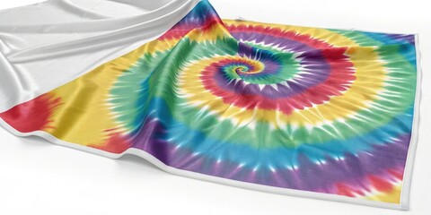 Fototapeta premium Multi-colored tie-dye spiral pattern on a smooth white background, spiral pattern, gradient effect, art deco, swirling patterns, background textures