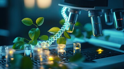Innovative Scientific Research with Microscope and Green Plants