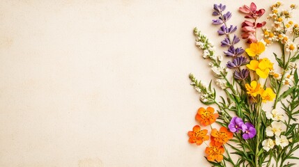 Vintage botanical floral historical artistic. A colorful bouquet of various flowers arranged beautifully against a soft, neutral background, perfect for a decorative or artistic touch.