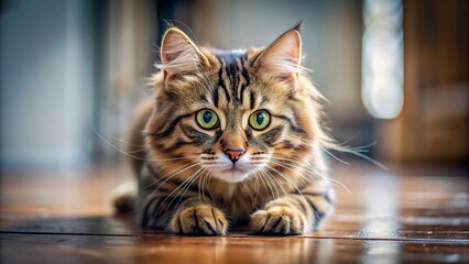 Playful Cat Threatening, Funny Feline Posture, Adorable Kitten, Pet Photography, Cute Animal